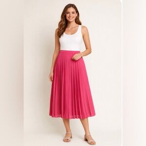 J. Crew Factory Pink Pleated Midi Skirt